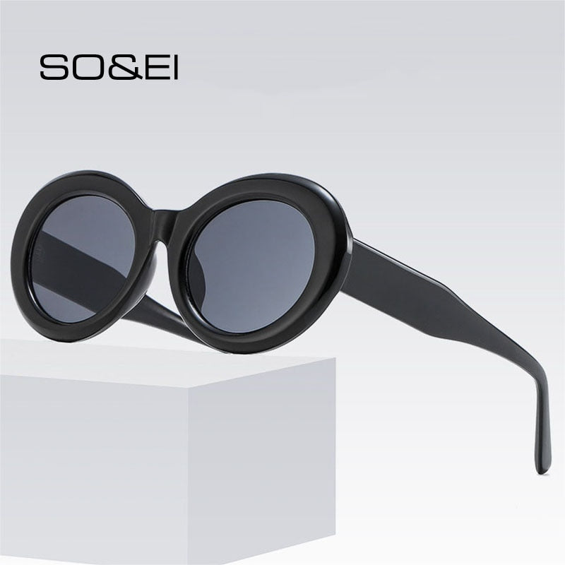 Retro Oval Sunglasses Women Fashion Blue Gray Shades UV400