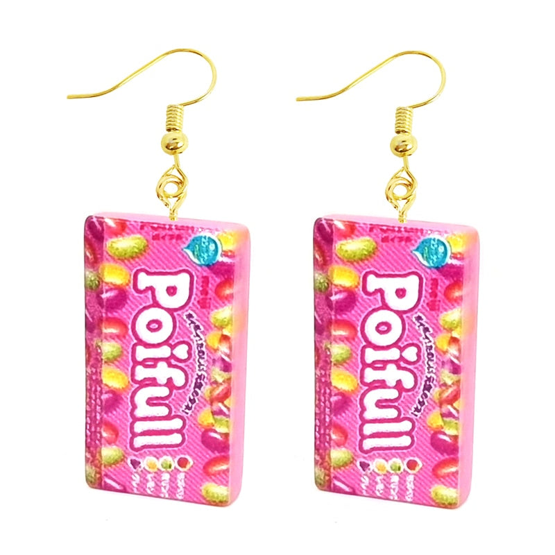 Earring For Women Resin Drop Custom Made Handmade Cute Girls Gift Eardrop Funny food Snacks Popcorn Donut Candy Chocolate Gum