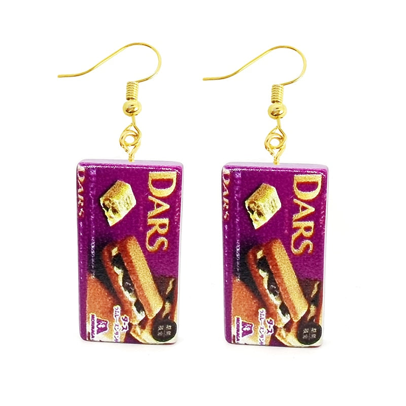 Earring For Women Resin Drop Custom Made Handmade Cute Girls Gift Eardrop Funny food Snacks Popcorn Donut Candy Chocolate Gum
