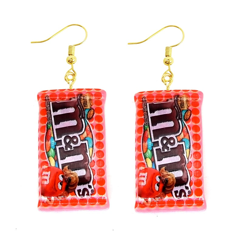 Earring For Women Resin Drop Custom Made Handmade Cute Girls Gift Eardrop Funny food Snacks Popcorn Donut Candy Chocolate Gum