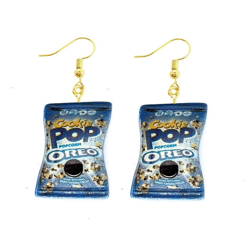 Earring For Women Resin Drop Custom Made Handmade Cute Girls Gift Eardrop Funny food Snacks Popcorn Donut Candy Chocolate Gum