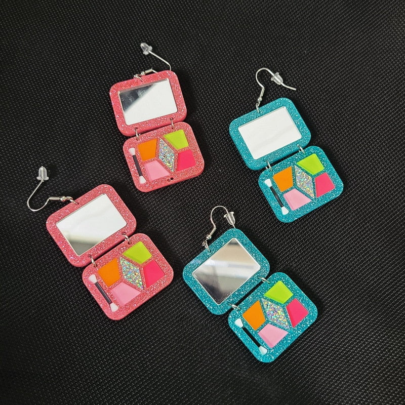 Donarsei Creative Simulation Colorful Eyeshadow Palette Drop Earrings For Women Funny Makeup Tools Acrylic Dangle Earrings
