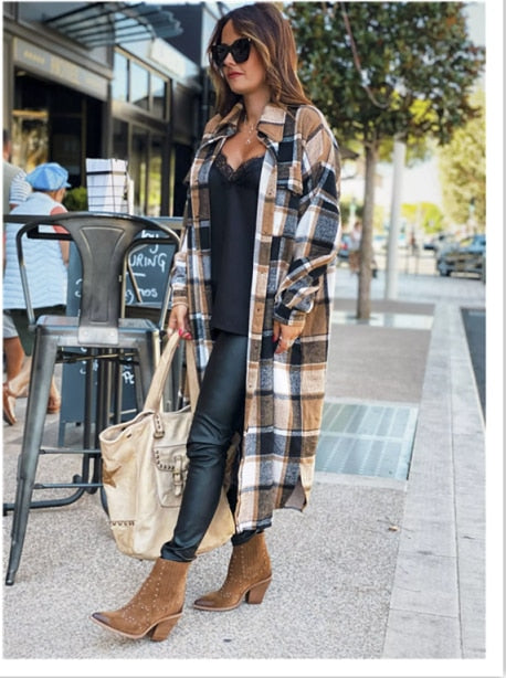 Autumn Long Shirt Coat Woolen Coat Streetwear Women Casual Jacket