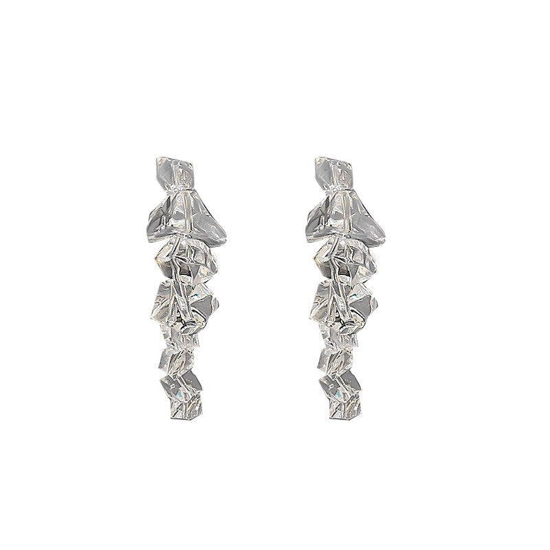 Vintage Hyperbole Long Tassels Irregular Transparent Acrylic Ice Drop Earrings For Women Wedding Party Jewelry