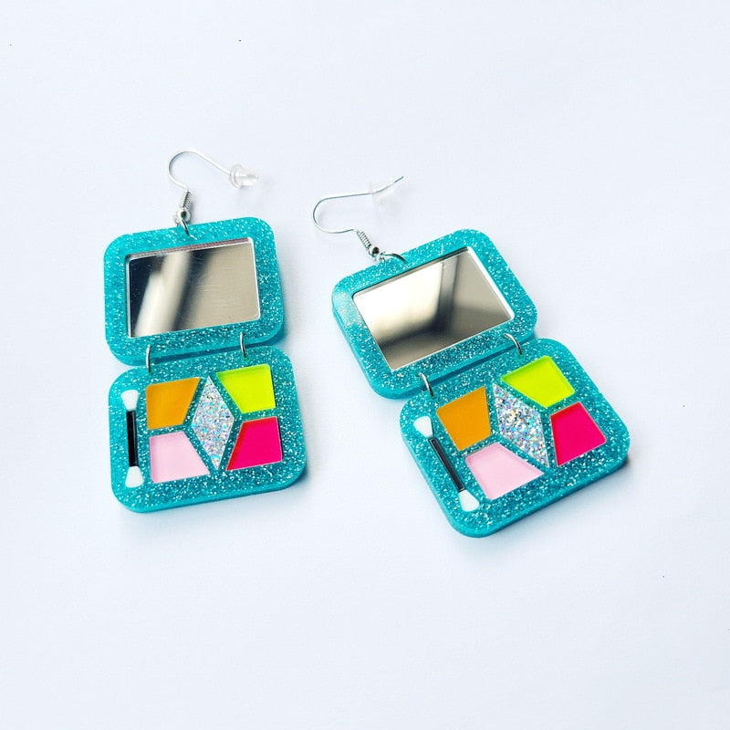 Donarsei Creative Simulation Colorful Eyeshadow Palette Drop Earrings For Women Funny Makeup Tools Acrylic Dangle Earrings