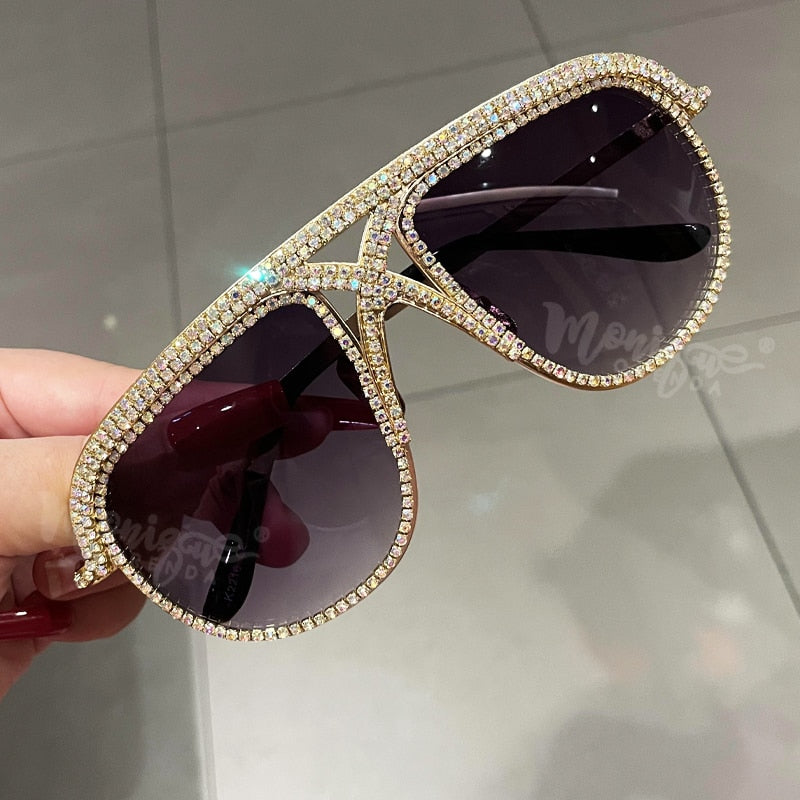 Rhinestone Oversized Sun Glasses
