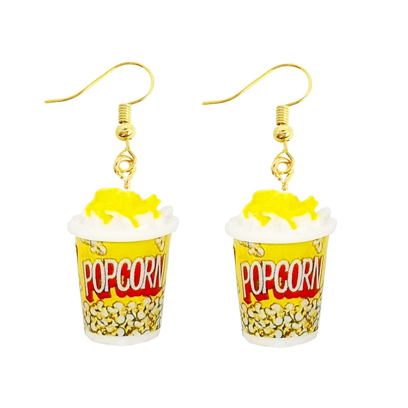 Earring For Women Resin Drop Custom Made Handmade Cute Girls Gift Eardrop Funny food Snacks Popcorn Donut Candy Chocolate Gum