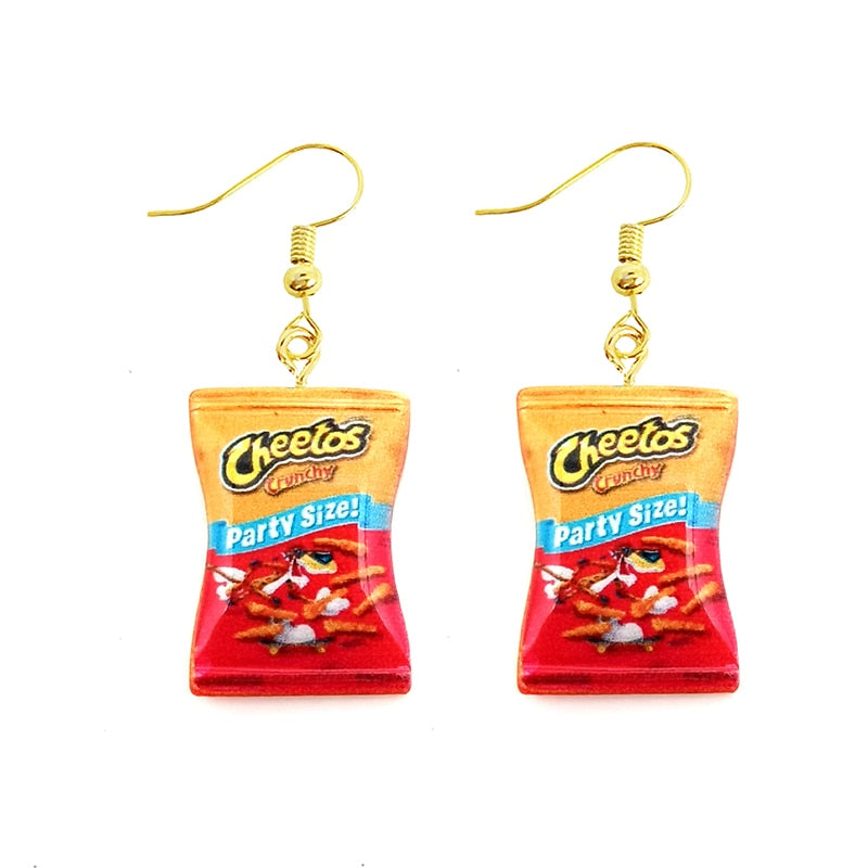 Earring For Women Resin Drop Custom Made Handmade Cute Girls Gift Eardrop Funny French Fries Cheese Chips Food Snacks