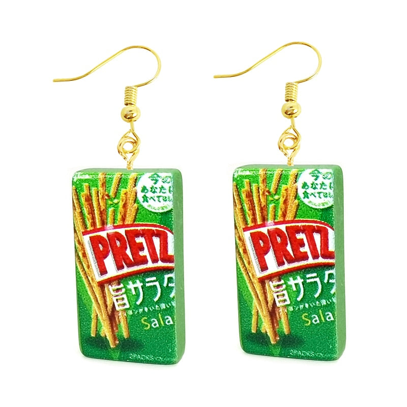 Earring For Women Resin Drop Custom Made Handmade Cute Girls Gift Eardrop Funny food Snacks Popcorn Donut Candy Chocolate Gum