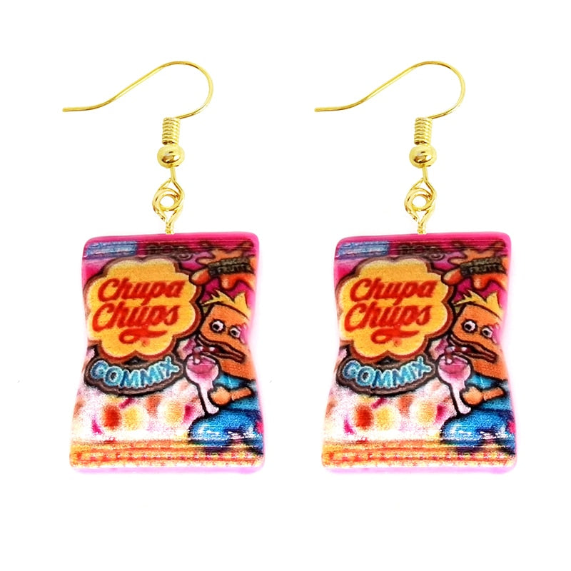 Earring For Women Resin Drop Custom Made Handmade Cute Girls Gift Eardrop Funny food Snacks Popcorn Donut Candy Chocolate Gum