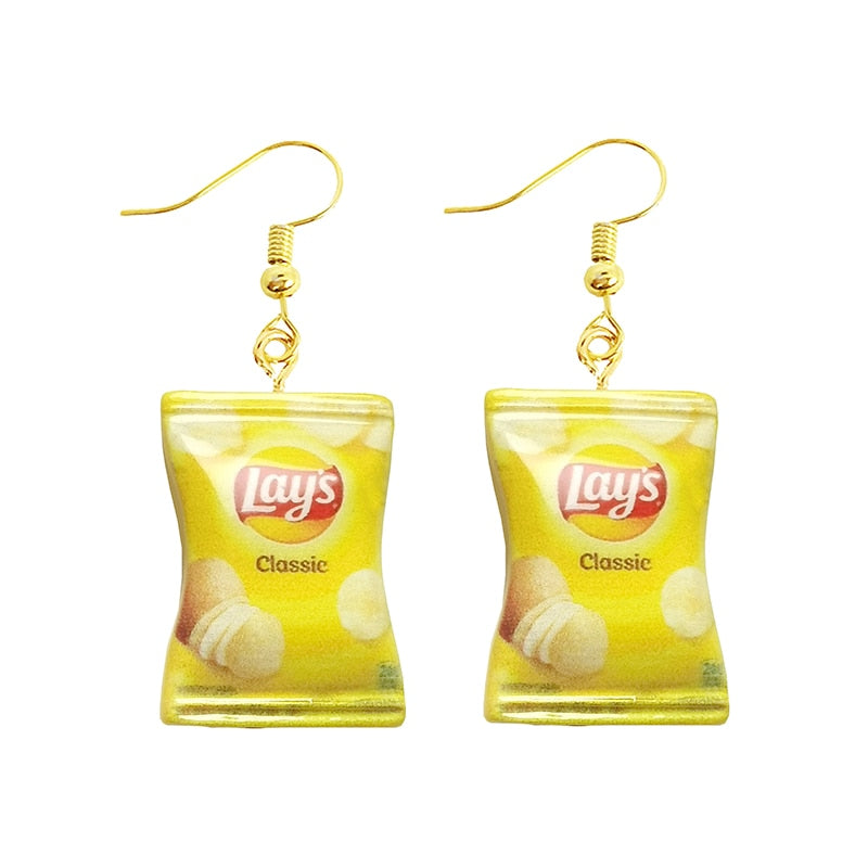 Earring For Women Resin Drop Custom Made Handmade Cute Girls Gift Eardrop Funny French Fries Cheese Chips Food Snacks