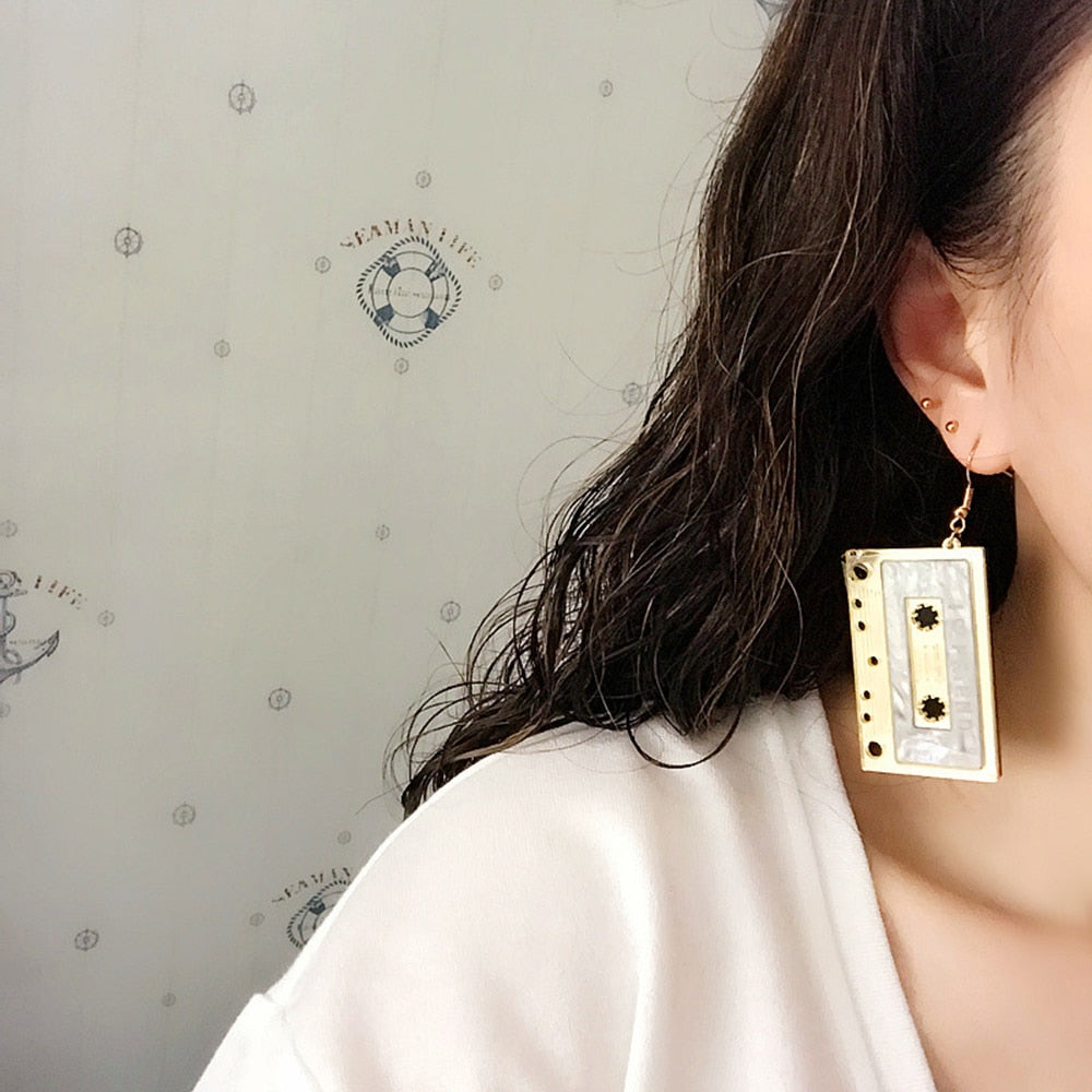 YAOLOGE Nostalgia Vintage Romantic Tape Acrylic Exaggerated Nightclub Bar Punk Long Dangle Earrings For Women Lover Gift 2019