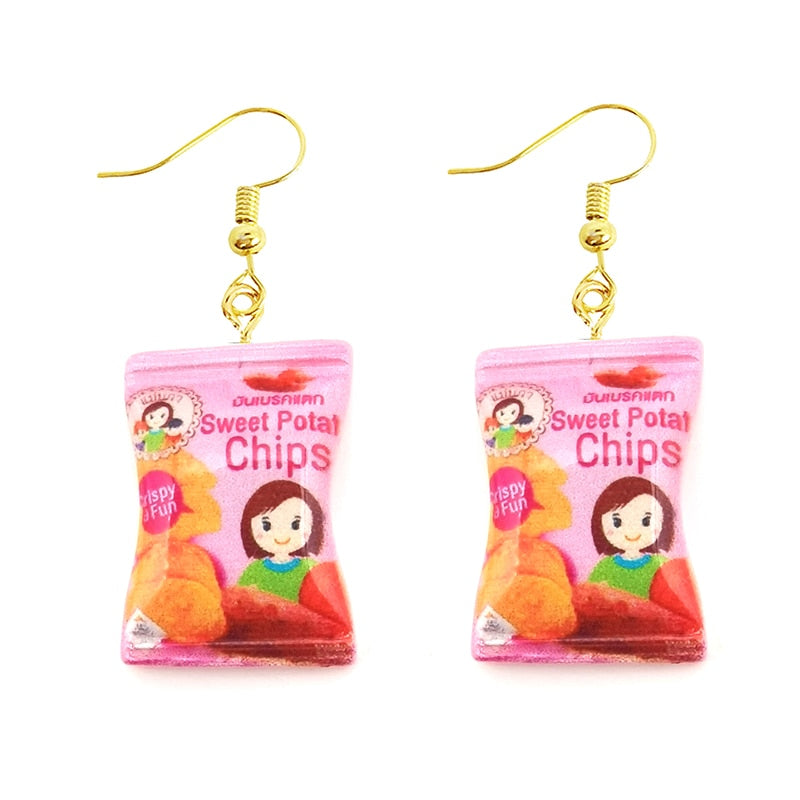 Earring For Women Resin Drop Custom Made Handmade Cute Girls Gift Eardrop Funny French Fries Cheese Chips Food Snacks