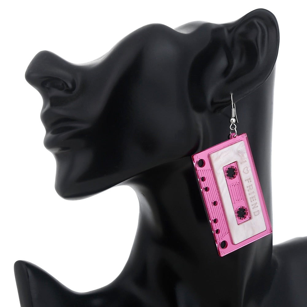 YAOLOGE Nostalgia Vintage Romantic Tape Acrylic Exaggerated Nightclub Bar Punk Long Dangle Earrings For Women Lover Gift 2019