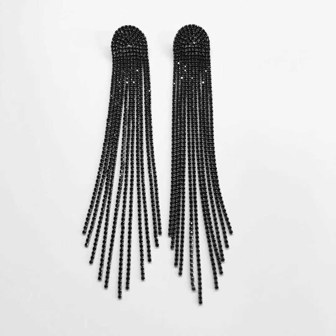 Long Tassel Rhinestone Earrings