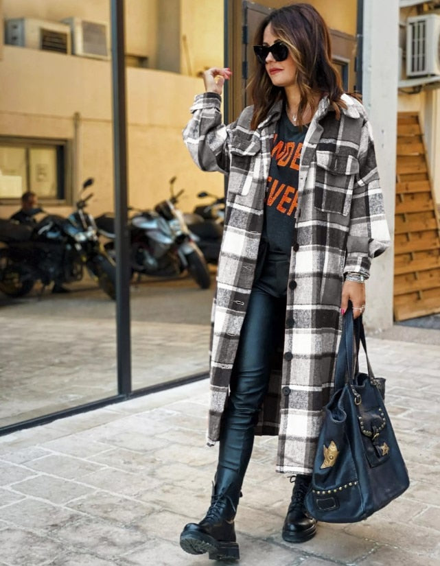 Autumn Long Shirt Coat Woolen Coat Streetwear Women Casual Jacket