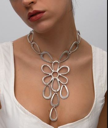 Silver-Plated Flower Teardrop Status Necklace