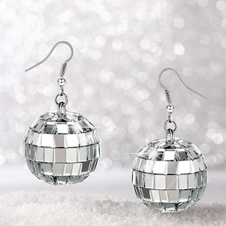 Vintage Disco Ball Dangle Earrings for Women Boho Round Drop Earrings Cool Birthday Valentine's Day Anniversary Gift Jewelry