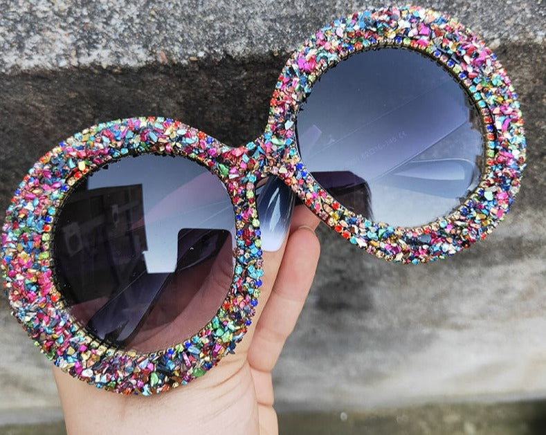 Rhinestone Sunglasses Women Steampunk Oversized Round Female Sunglasses