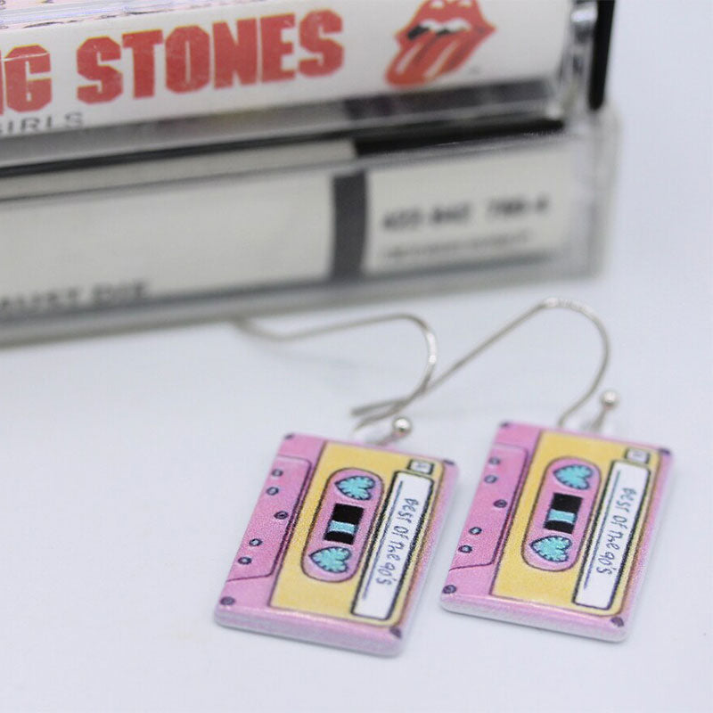 Mini Pink Cassette Tape Earrings Best of the 90s