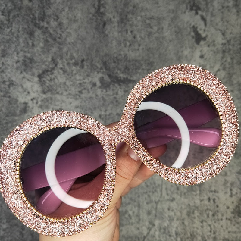 Rhinestone Sunglasses Women 2022 Designer Steampunk Oversized Round Female Sunglasses Music Festival Oculos De Sol Feminino