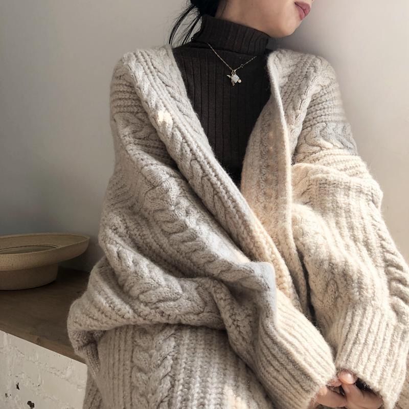Oversized Knitted Cardigan Women Elegant Sweaters