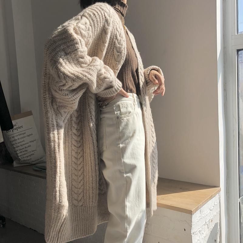 Oversized Knitted Cardigan Women Elegant Sweaters