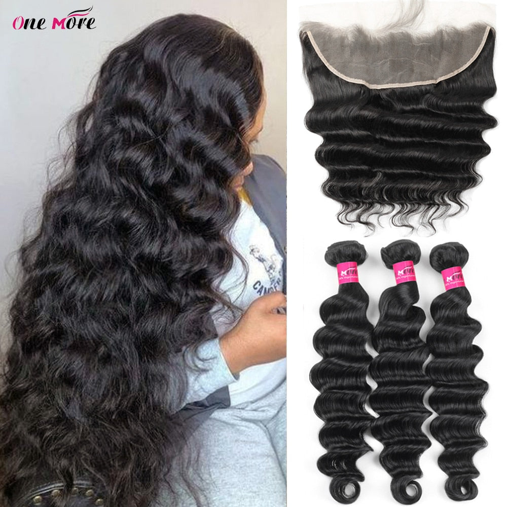 Loose Deep Wave Bundles With Frontal 13x4 Inch Human Hair Bundles With Frontal Free Part 3/4 Bundles With Frontal Closure
