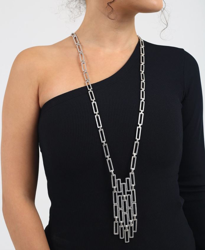 Silvertone Rectangle Status Chain Necklace