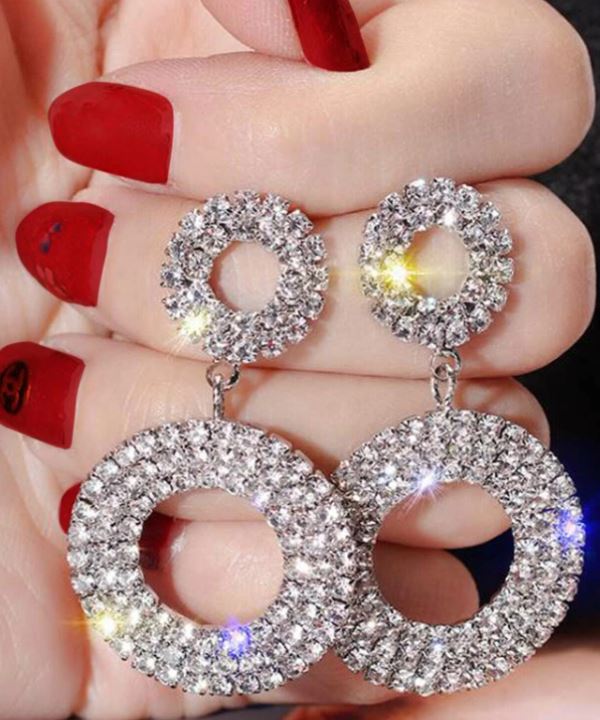 Rhinestone Decor Double Round Drop Status Earrings