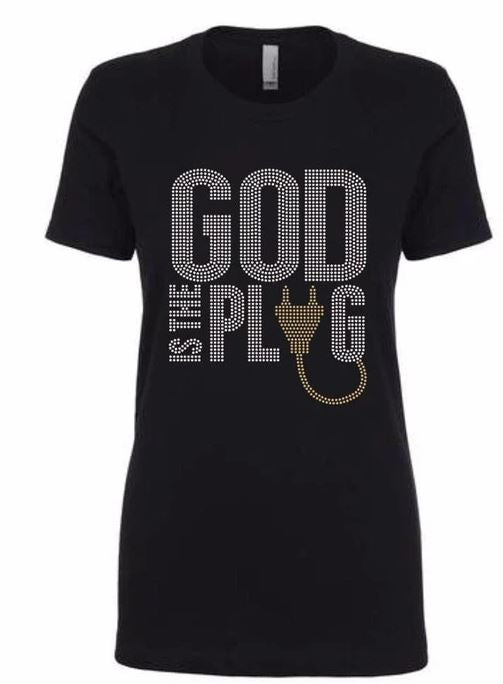 Custom Rhinestone (God is the Plug) Shirt Only or & Shirt/Mask