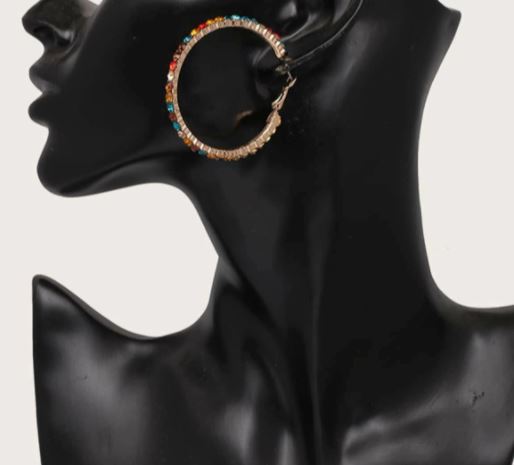 Multi-Colored Rhinestone Hoop Earrings