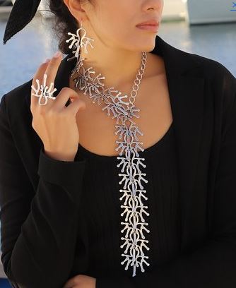Silvertone Long Status Necklace Set