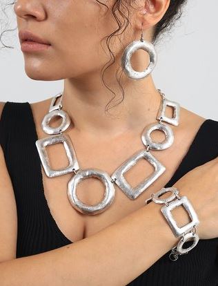 Silvertone Bold Geo Cutout Status Jewelry Set
