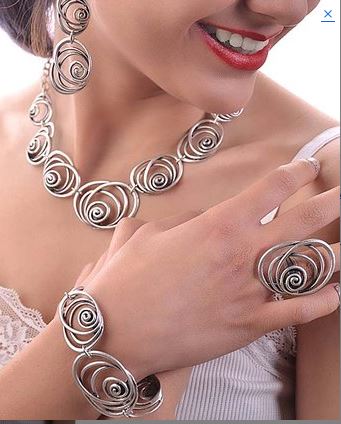 Silvertone Open Spirals Drop Status Earrings & Bracelet Set