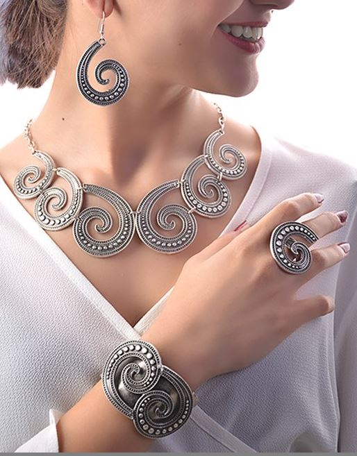Comiing Soon.. Silvertone Embossed Swirl Status Necklace Set