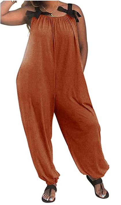 Casual Solid Color Loose Fit Baggy Harem Overall Jumpsuit Sleeveless Spaghetti Strap