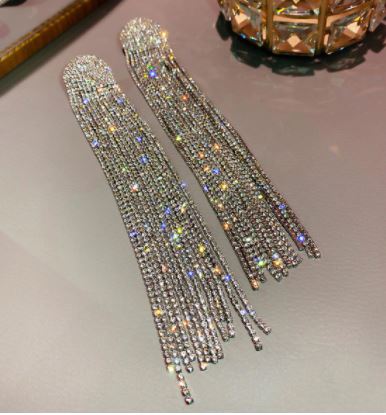 Long Tassel Rhinestone Oversize Crystal Dangle Earrings