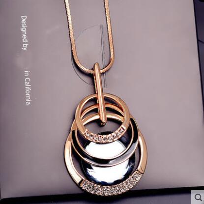 BYSPT Gold Silver Color Rhinestone Long Necklace Vintage Punk Triangle Square Oval Crystal Glass Pendant Necklaces Women Jewelry