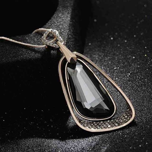 BYSPT Gold Silver Color Rhinestone Long Necklace Vintage Punk Triangle Square Oval Crystal Glass Pendant Necklaces Women Jewelry