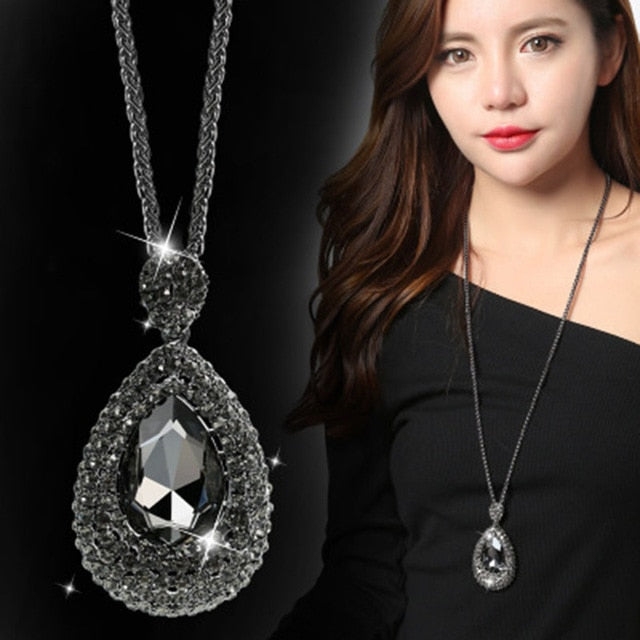 BYSPT Gold Silver Color Rhinestone Long Necklace Vintage Punk Triangle Square Oval Crystal Glass Pendant Necklaces Women Jewelry