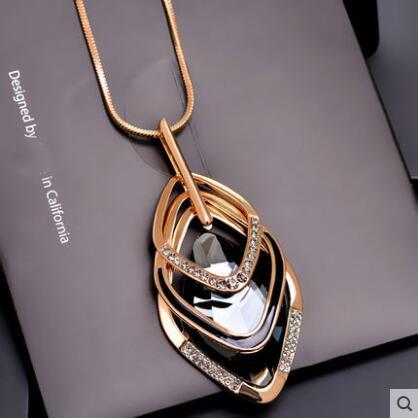 BYSPT Gold Silver Color Rhinestone Long Necklace Vintage Punk Triangle Square Oval Crystal Glass Pendant Necklaces Women Jewelry