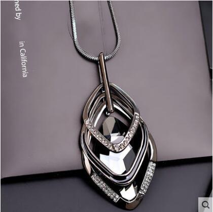 BYSPT Gold Silver Color Rhinestone Long Necklace Vintage Punk Triangle Square Oval Crystal Glass Pendant Necklaces Women Jewelry