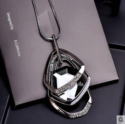 BYSPT Gold Silver Color Rhinestone Long Necklace Vintage Punk Triangle Square Oval Crystal Glass Pendant Necklaces Women Jewelry