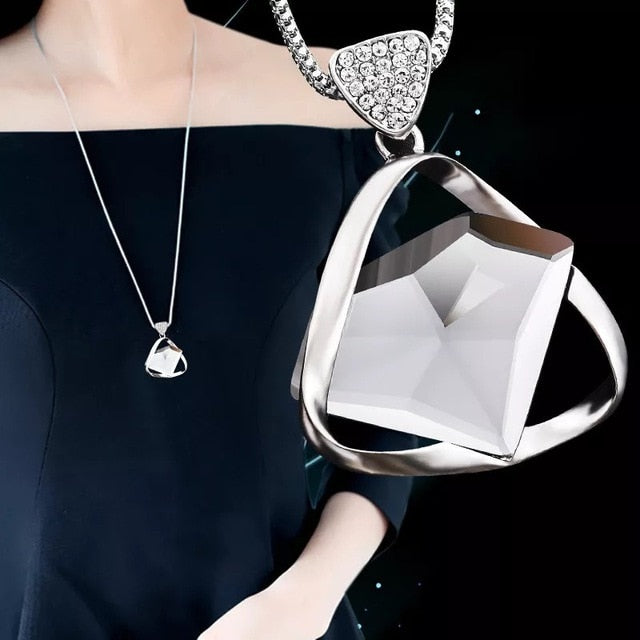 BYSPT Gold Silver Color Rhinestone Long Necklace Vintage Punk Triangle Square Oval Crystal Glass Pendant Necklaces Women Jewelry