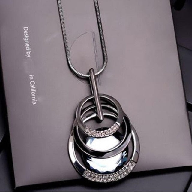 BYSPT Gold Silver Color Rhinestone Long Necklace Vintage Punk Triangle Square Oval Crystal Glass Pendant Necklaces Women Jewelry