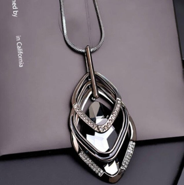 BYSPT Gold Silver Color Rhinestone Long Necklace Vintage Punk Triangle Square Oval Crystal Glass Pendant Necklaces Women Jewelry