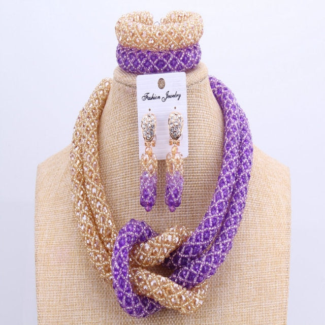 Chunky Women Royal Blue African Beads Bridal Jewelry Sets For Wedding Nigerian Beads Necklace Earrings Bracelet Set Of Jewelry