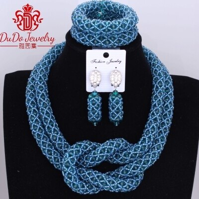 Chunky Women Royal Blue African Beads Bridal Jewelry Sets For Wedding Nigerian Beads Necklace Earrings Bracelet Set Of Jewelry