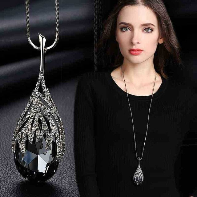 BYSPT Gold Silver Color Rhinestone Long Necklace Vintage Punk Triangle Square Oval Crystal Glass Pendant Necklaces Women Jewelry